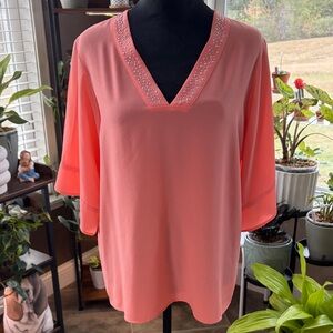 Embellished V-Neck Coral Top